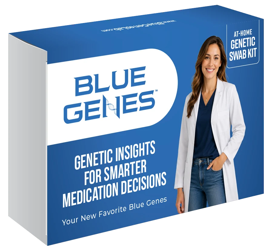 Blue Genes Clinical PGx at-home cheek swab kit box